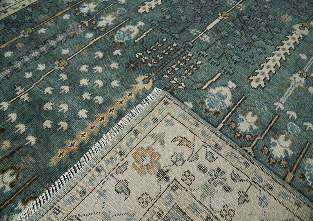 10x14 Celadon, Beige, Ivory Color Hand Knotted Oushak Wool Transitional Oriental Rug
