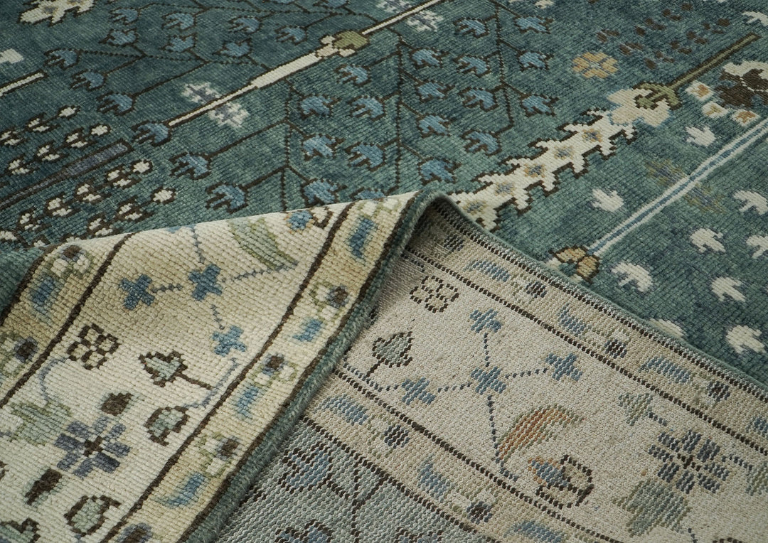 10x14 Celadon, Beige, Ivory Color Hand Knotted Oushak Wool Transitional Oriental Rug