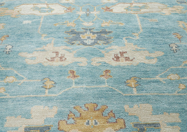10x14 Aqua, Gray, Tan Color Hand Knotted Oushak Wool Transitional Oriental Rug