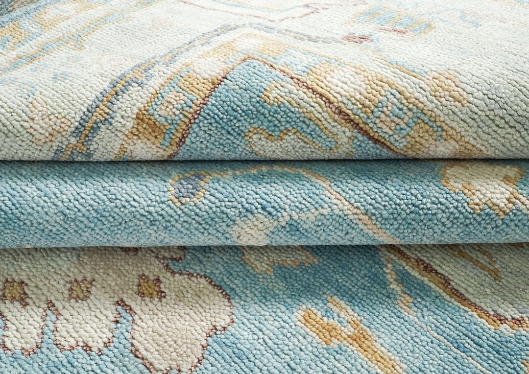 10x14 Aqua, Gray, Tan Color Hand Knotted Oushak Wool Transitional Oriental Rug