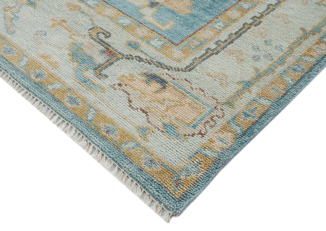 10x14 Aqua, Gray, Tan Color Hand Knotted Oushak Wool Transitional Oriental Rug