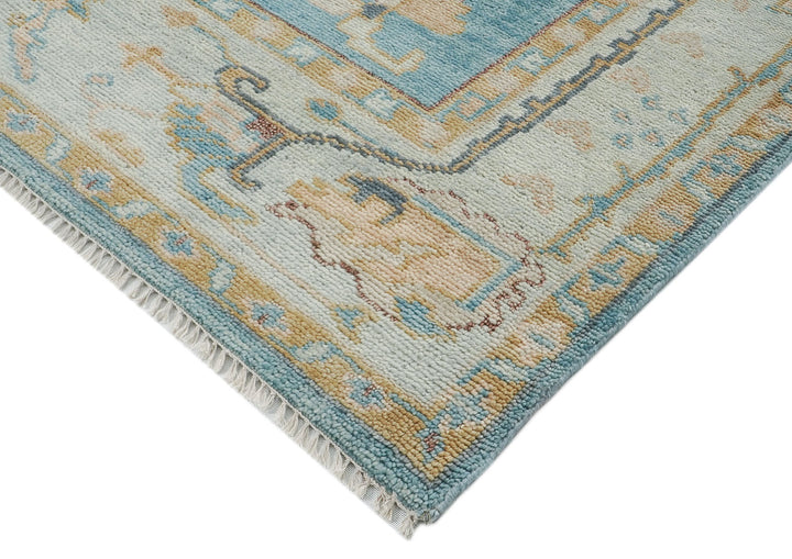 10x14 Aqua, Gray, Tan Color Hand Knotted Oushak Wool Transitional Oriental Rug