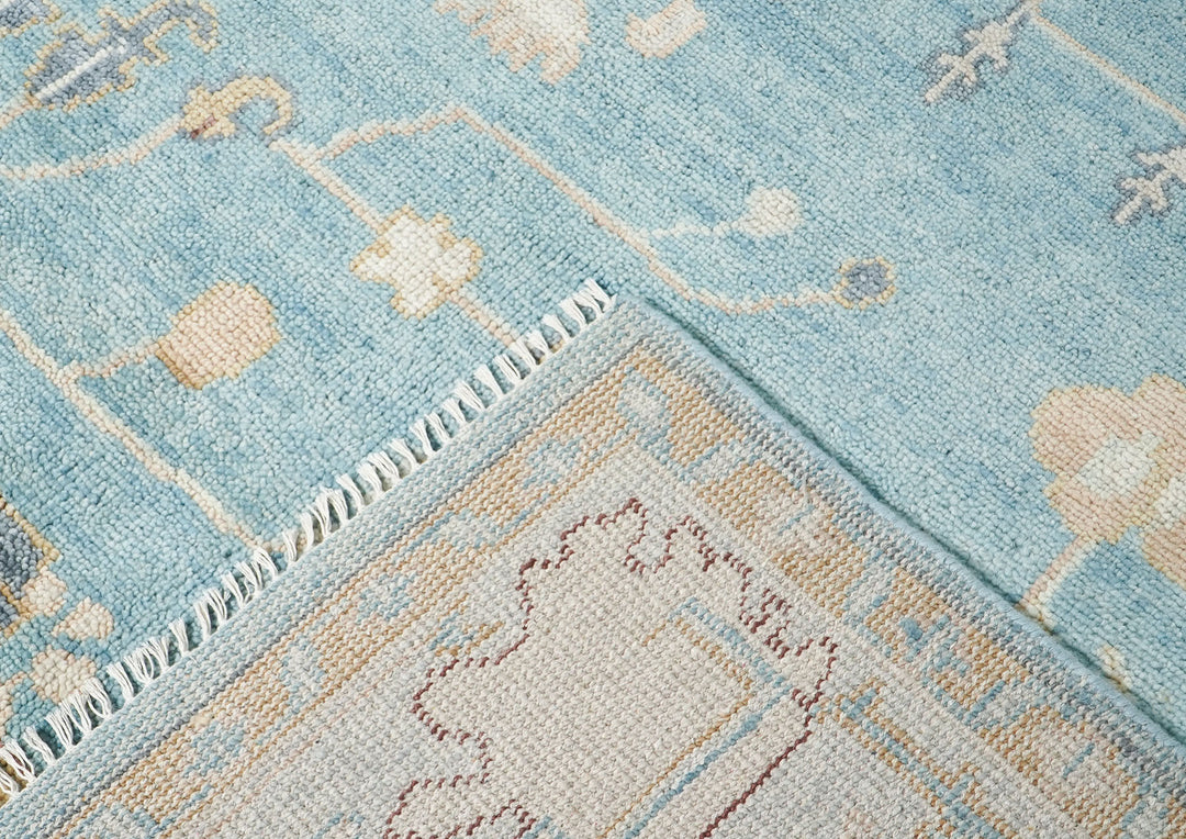 10x14 Aqua, Gray, Tan Color Hand Knotted Oushak Wool Transitional Oriental Rug