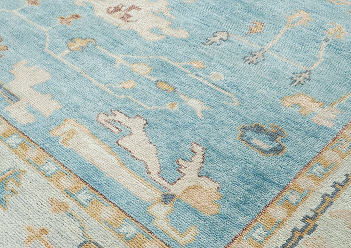 10x14 Aqua, Gray, Tan Color Hand Knotted Oushak Wool Transitional Oriental Rug