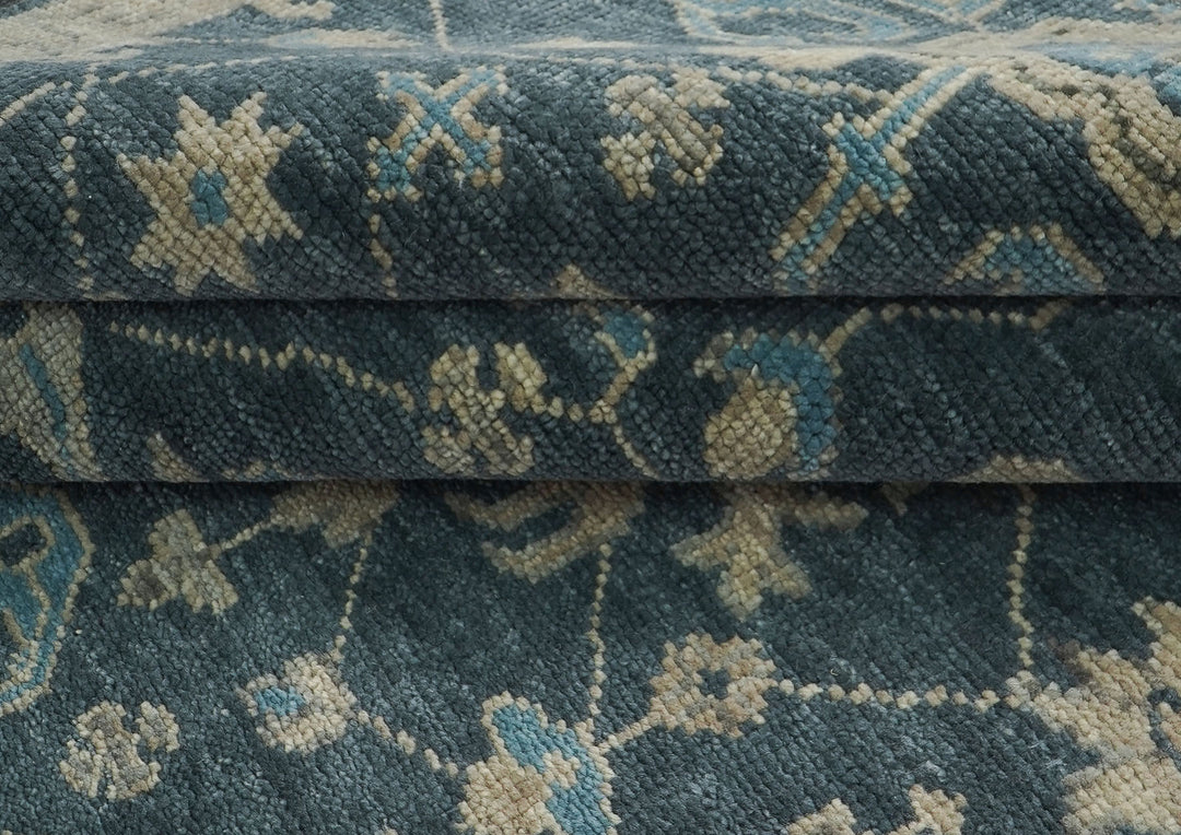 10x14 Blue, Beige, Ivory Color Hand Knotted Oushak Wool Transitional Oriental Rug