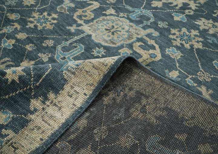 10x14 Blue, Beige, Ivory Color Hand Knotted Oushak Wool Transitional Oriental Rug