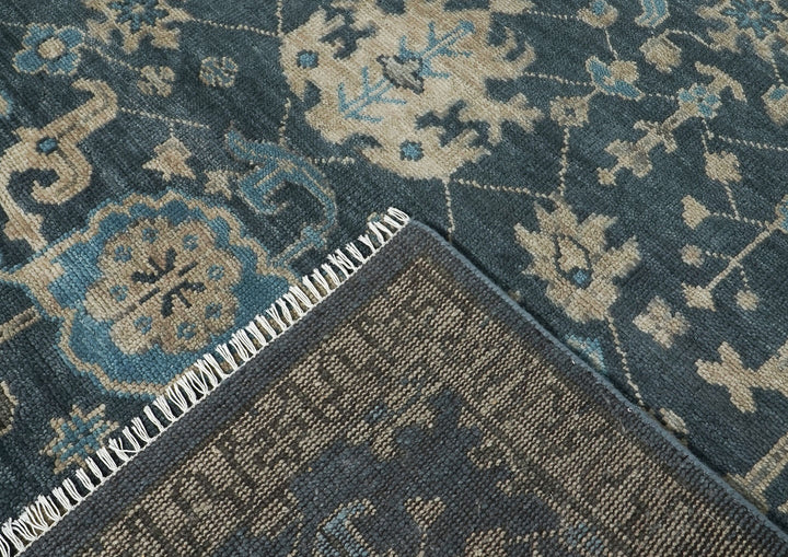 10x14 Blue, Beige, Ivory Color Hand Knotted Oushak Wool Transitional Oriental Rug