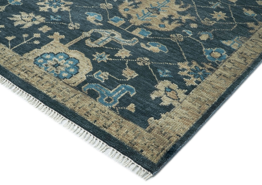 10x14 Blue, Beige, Ivory Color Hand Knotted Oushak Wool Transitional Oriental Rug
