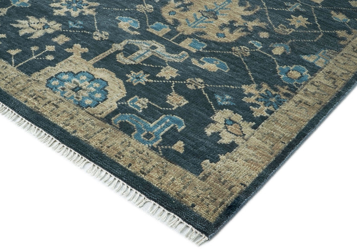 10x14 Blue, Beige, Ivory Color Hand Knotted Oushak Wool Transitional Oriental Rug
