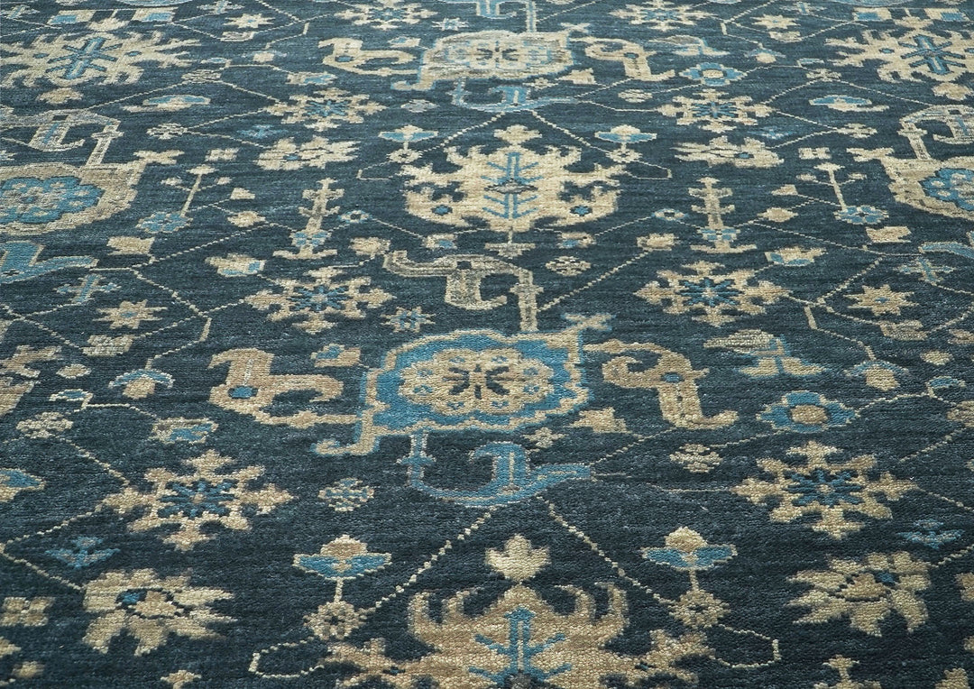 10x14 Blue, Beige, Ivory Color Hand Knotted Oushak Wool Transitional Oriental Rug