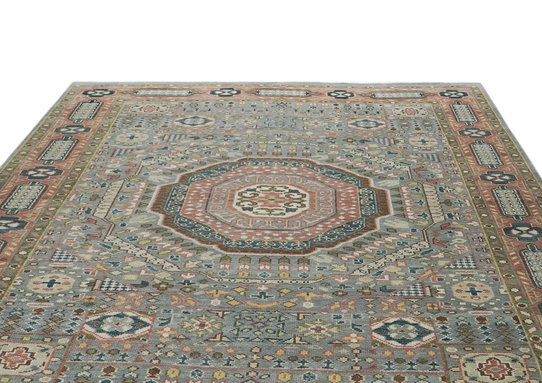 10x14 Gray, Rose, Ivory Color Hand Knotted Oushak Wool Traditional Oriental Rug