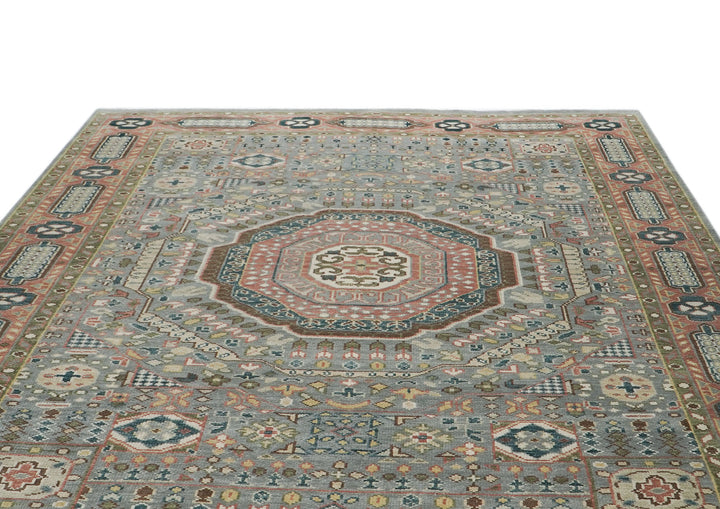 10x14 Gray, Rose, Ivory Color Hand Knotted Oushak Wool Traditional Oriental Rug