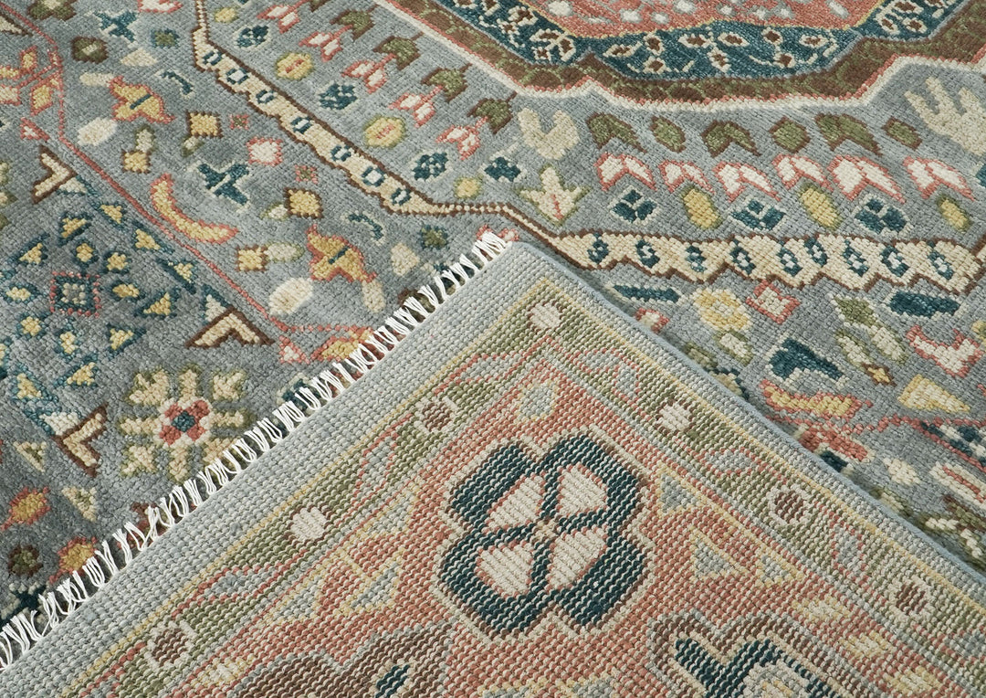 10x14 Gray, Rose, Ivory Color Hand Knotted Oushak Wool Traditional Oriental Rug