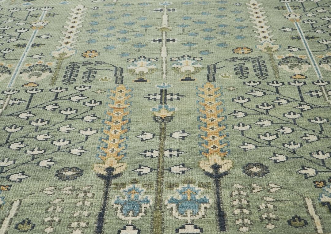 10x14 Mint, Ivory, Blue Color Hand Knotted Oushak Wool Transitional Oriental Rug