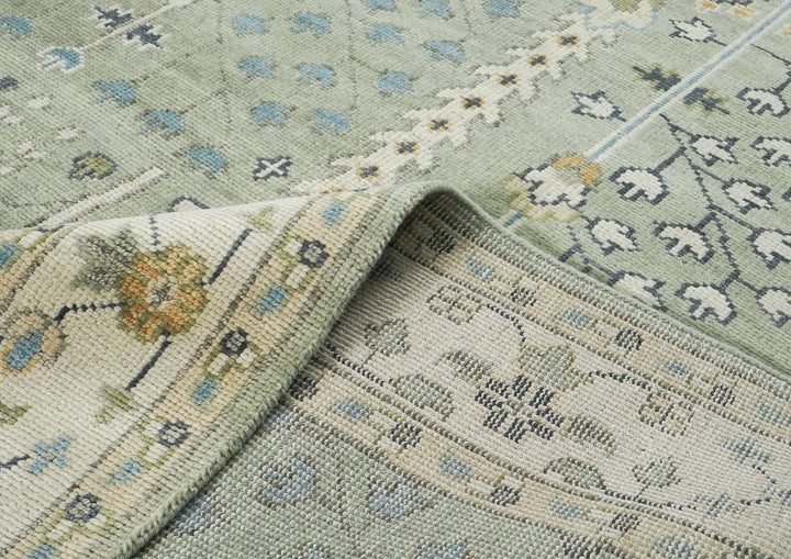 10x14 Mint, Ivory, Blue Color Hand Knotted Oushak Wool Transitional Oriental Rug