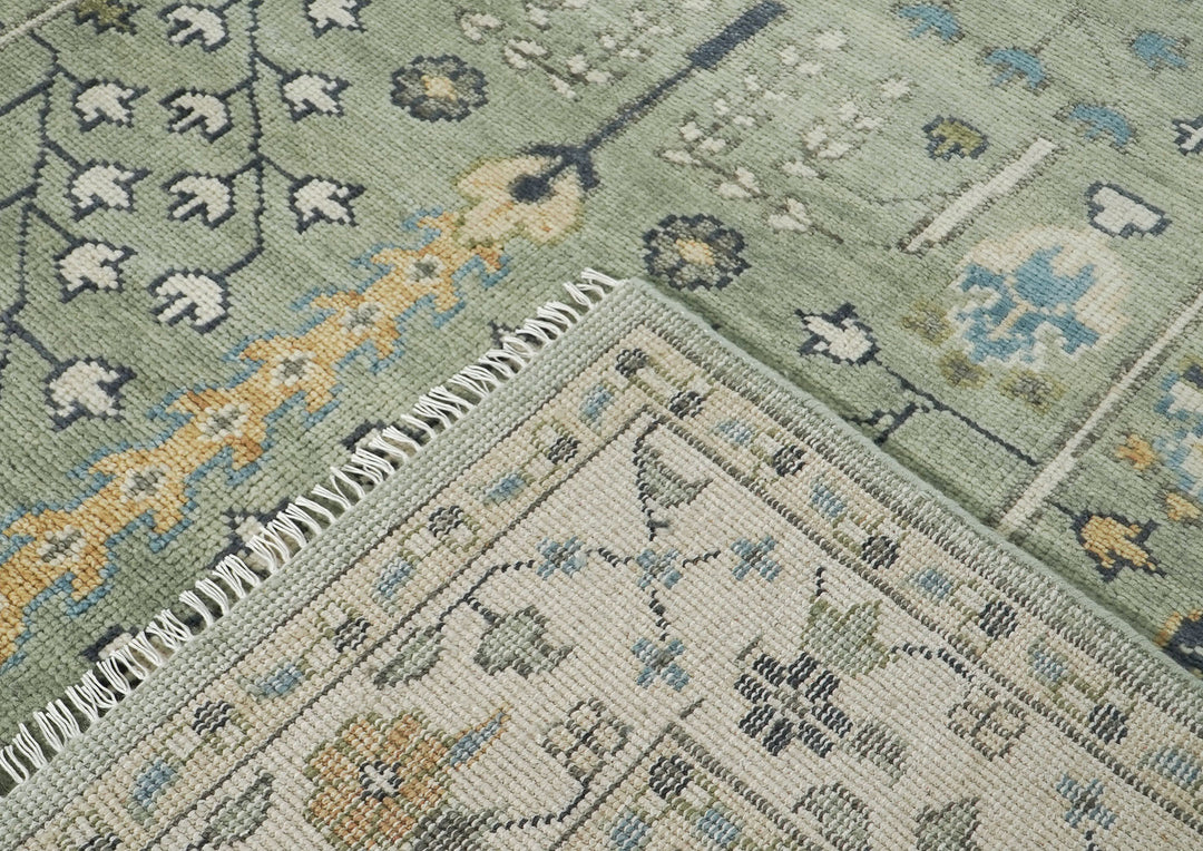 10x14 Mint, Ivory, Blue Color Hand Knotted Oushak Wool Transitional Oriental Rug