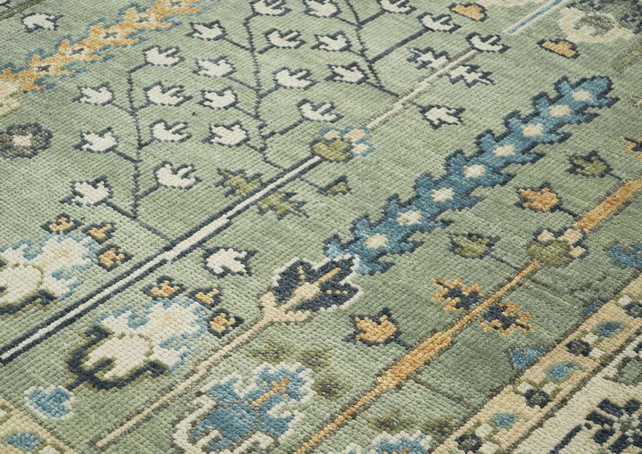 10x14 Mint, Ivory, Blue Color Hand Knotted Oushak Wool Transitional Oriental Rug