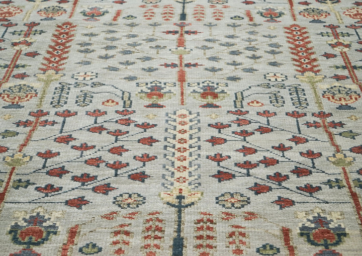 10x14 Gray, Burnt Orange, Lime Color Hand Knotted Oushak Wool Transitional Oriental Rug