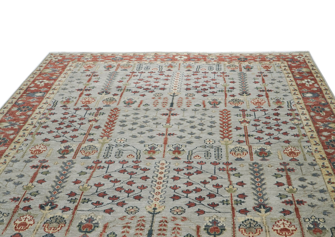10x14 Gray, Burnt Orange, Lime Color Hand Knotted Oushak Wool Transitional Oriental Rug