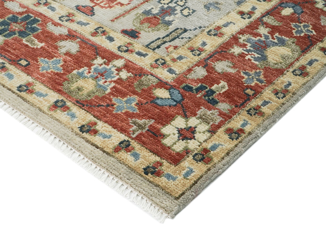 10x14 Gray, Burnt Orange, Lime Color Hand Knotted Oushak Wool Transitional Oriental Rug
