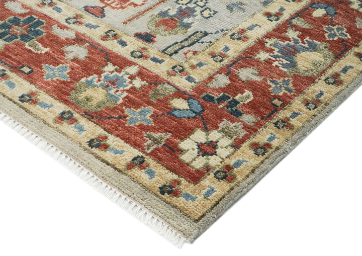 10x14 Gray, Burnt Orange, Lime Color Hand Knotted Oushak Wool Transitional Oriental Rug