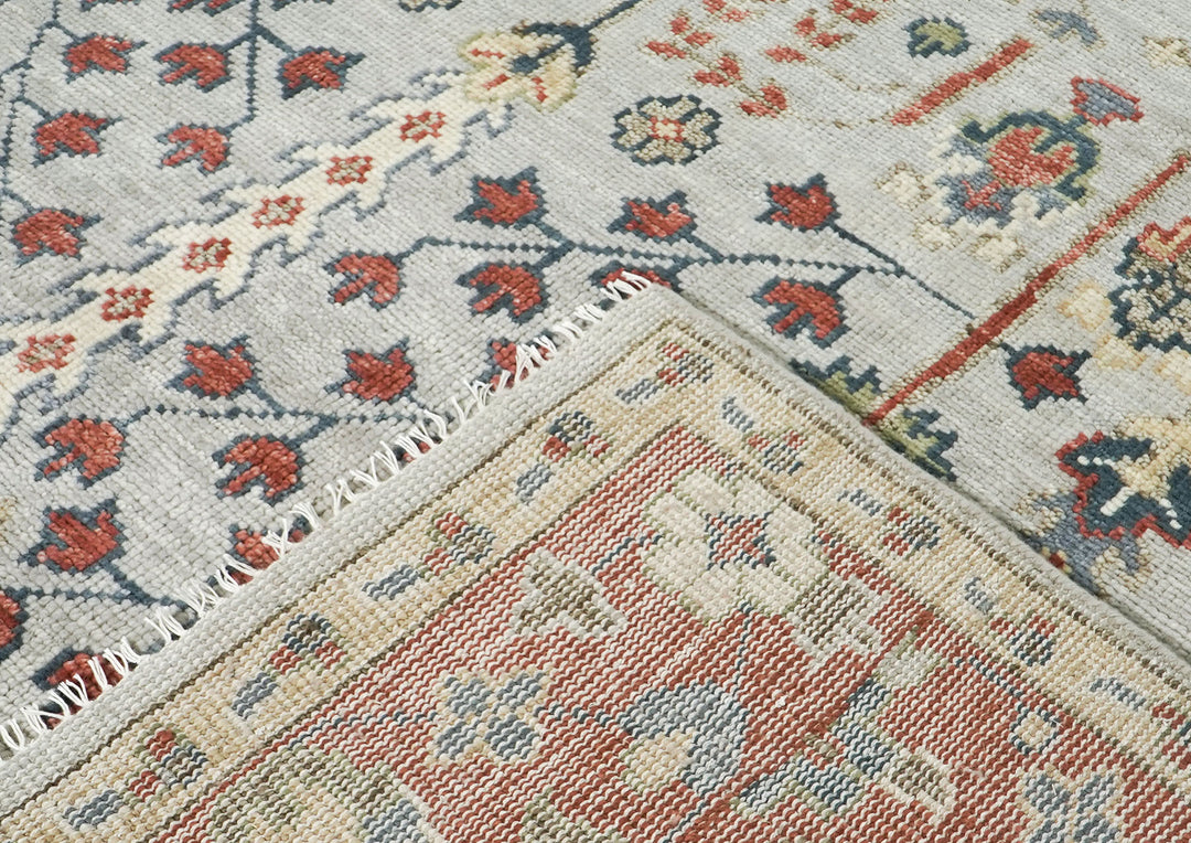 10x14 Gray, Burnt Orange, Lime Color Hand Knotted Oushak Wool Transitional Oriental Rug