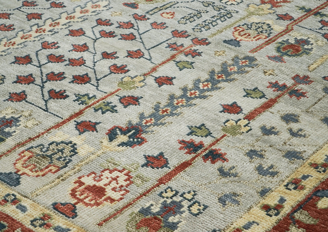 10x14 Gray, Burnt Orange, Lime Color Hand Knotted Oushak Wool Transitional Oriental Rug