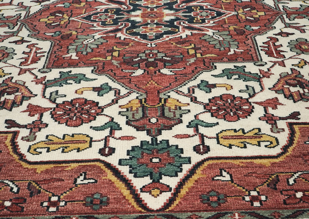 10x14 Rust, Ivory, Brown Color Hand Knotted Oushak Wool  Oriental Rug