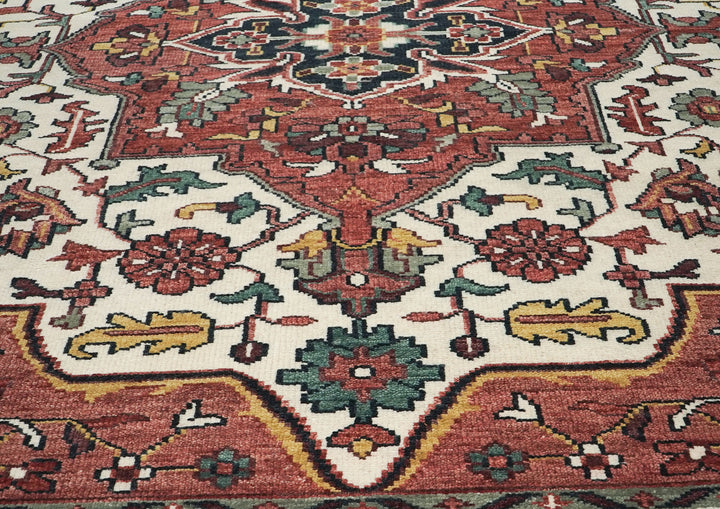 10x14 Rust, Ivory, Brown Color Hand Knotted Oushak Wool  Oriental Rug