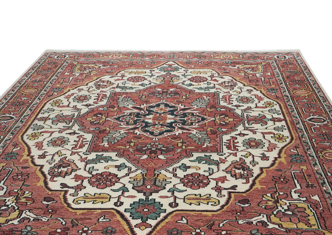 10x14 Rust, Ivory, Brown Color Hand Knotted Oushak Wool  Oriental Rug