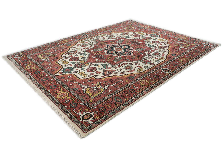 10x14 Rust, Ivory, Brown Color Hand Knotted Oushak Wool  Oriental Rug