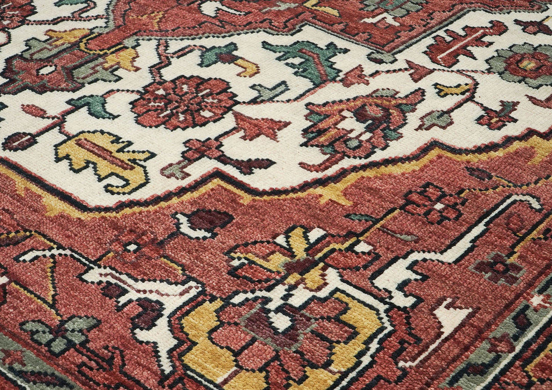 10x14 Rust, Ivory, Brown Color Hand Knotted Oushak Wool  Oriental Rug