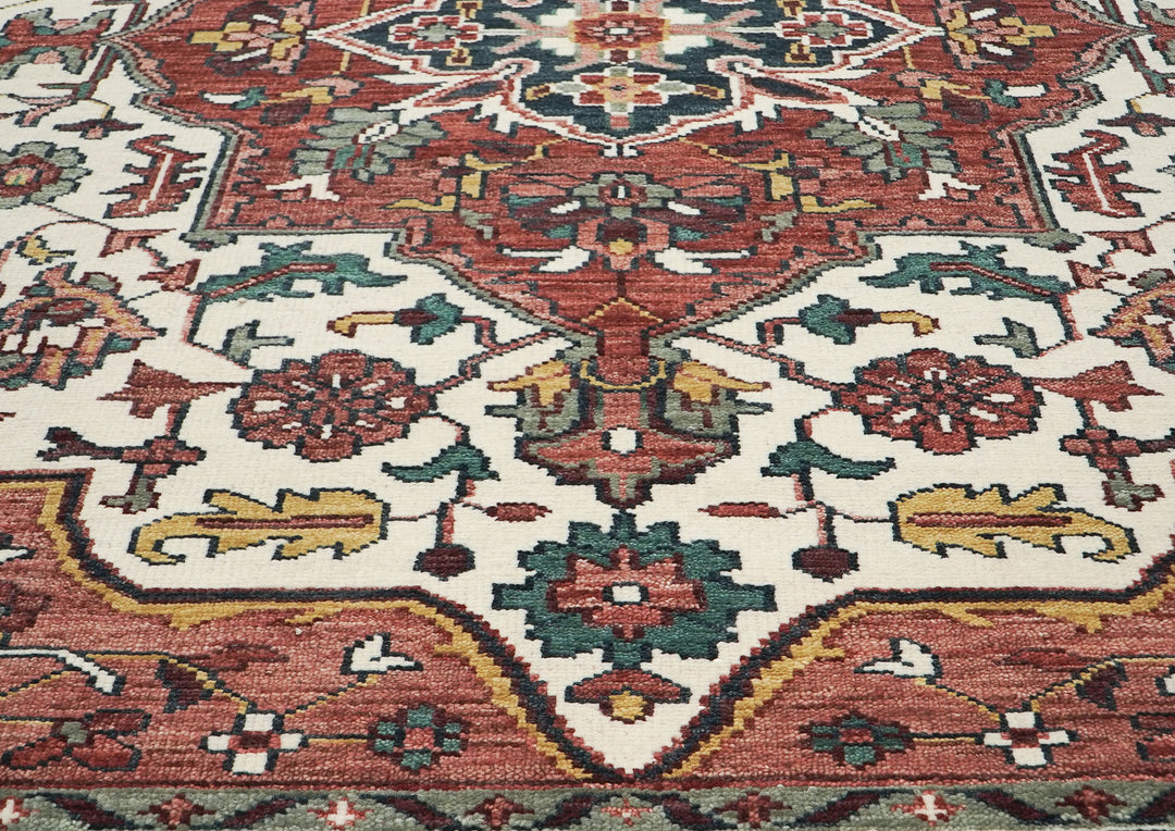 10x14 Rust, Ivory, Gold Color Hand Knotted Oushak Wool  Oriental Rug