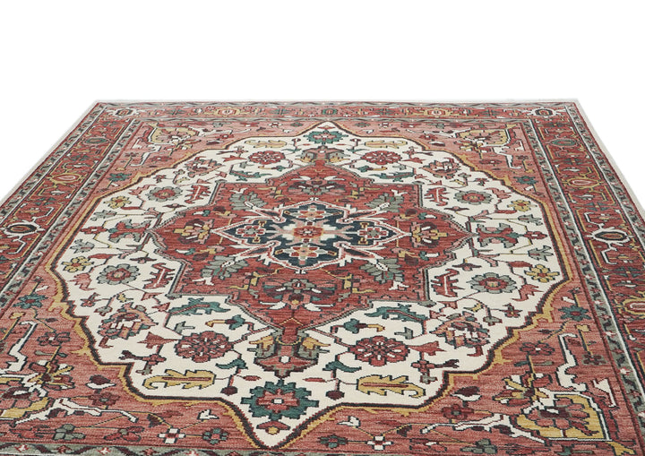 10x14 Rust, Ivory, Gold Color Hand Knotted Oushak Wool  Oriental Rug