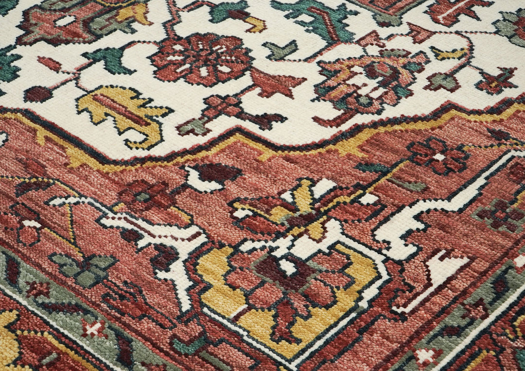 10x14 Rust, Ivory, Gold Color Hand Knotted Oushak Wool  Oriental Rug