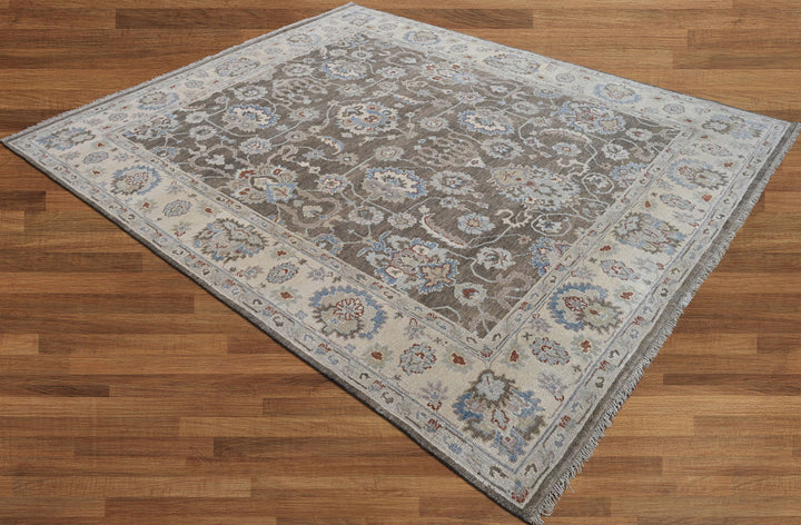Celeste Rugs Hand Knotted 8x10 Wool Oriental Area Rug Brown with Classic Turkish Oushak Styling.