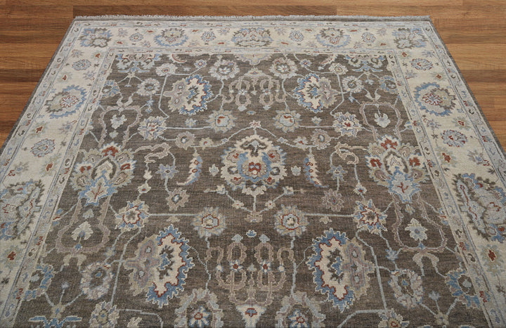 Celeste Rugs Hand Knotted 8x10 Wool Oriental Area Rug Brown with Classic Turkish Oushak Styling.