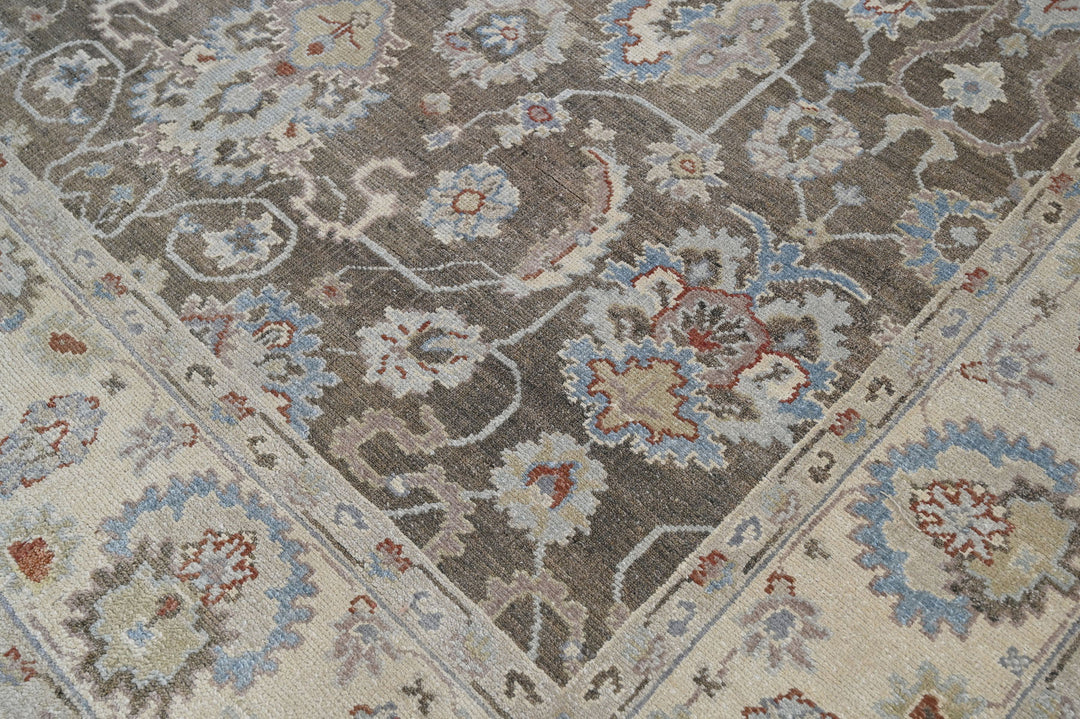 Celeste Rugs Hand Knotted 8x10 Wool Oriental Area Rug Brown with Classic Turkish Oushak Styling.
