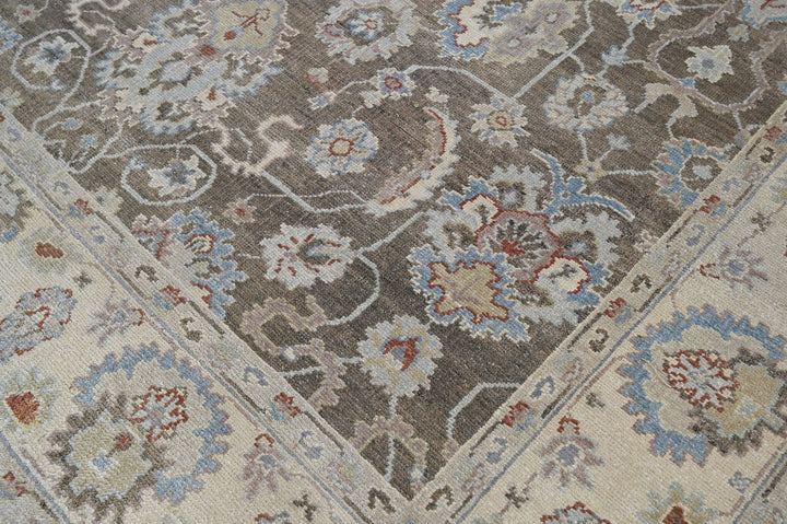 Celeste Rugs Hand Knotted 8x10 Wool Oriental Area Rug Brown with Classic Turkish Oushak Styling.