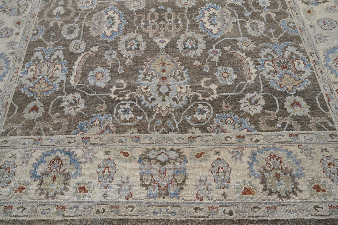 Celeste Rugs Hand Knotted 8x10 Wool Oriental Area Rug Brown with Classic Turkish Oushak Styling.