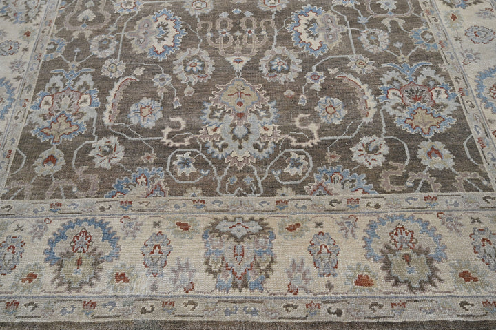 Celeste Rugs Hand Knotted 8x10 Wool Oriental Area Rug Brown with Classic Turkish Oushak Styling.