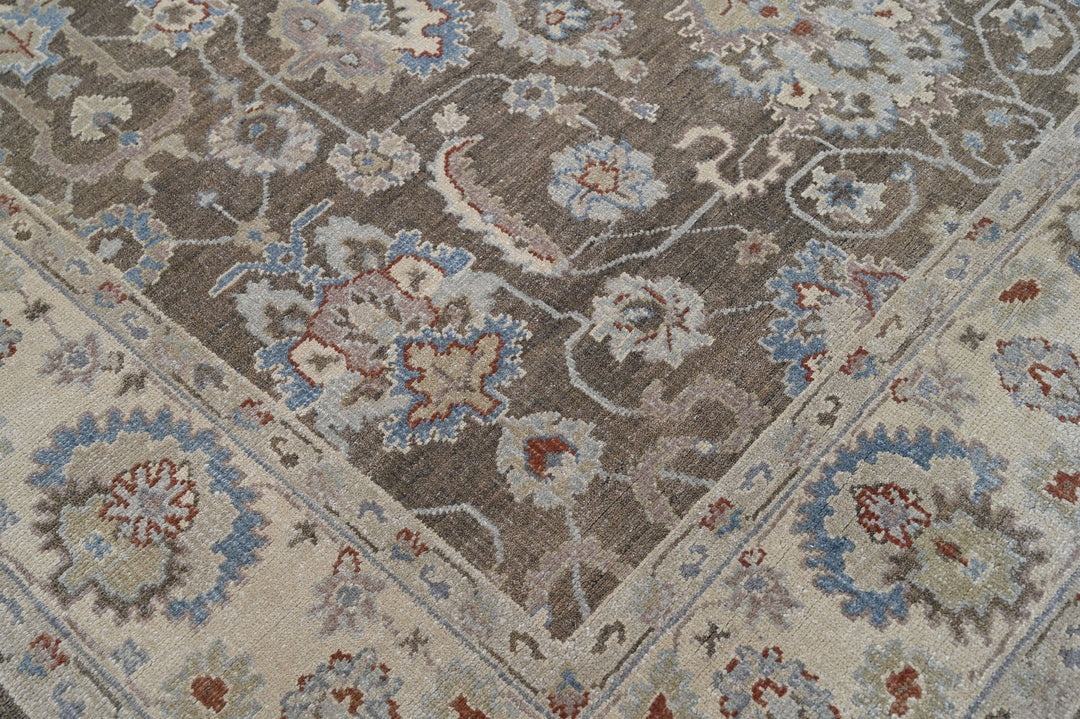 Celeste Rugs Hand Knotted 8x10 Wool Oriental Area Rug Brown with Classic Turkish Oushak Styling.