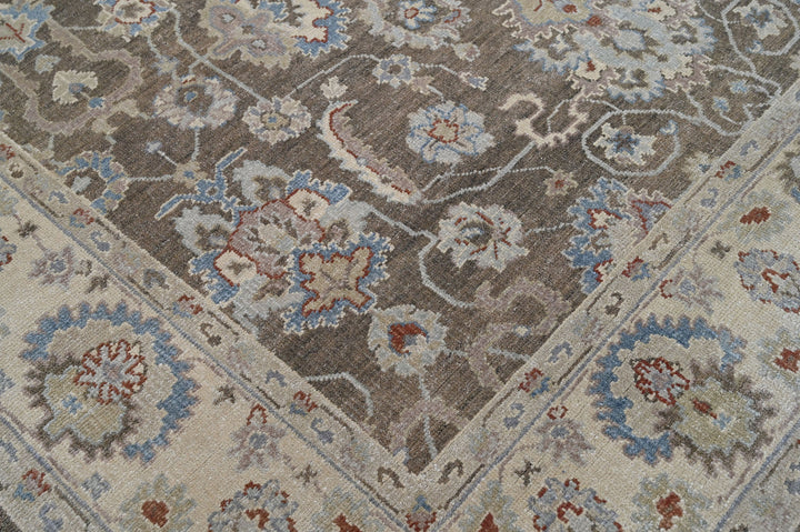 Celeste Rugs Hand Knotted 8x10 Wool Oriental Area Rug Brown with Classic Turkish Oushak Styling.