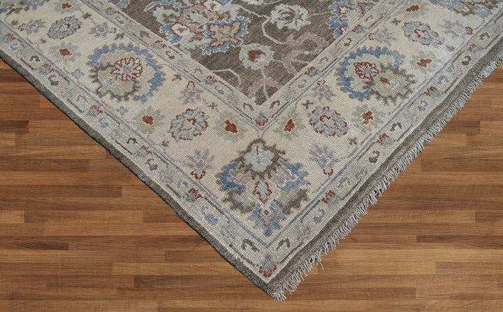Celeste Rugs Hand Knotted 8x10 Wool Oriental Area Rug Brown with Classic Turkish Oushak Styling.