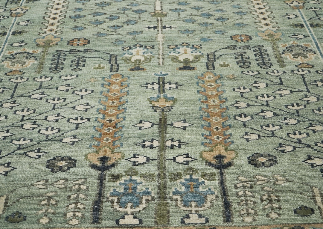 10x14 Celadon, Beige, Tan Color Hand Knotted Oushak Wool Transitional Oriental Rug