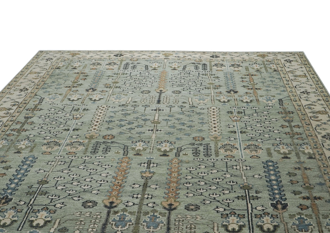 10x14 Celadon, Beige, Tan Color Hand Knotted Oushak Wool Transitional Oriental Rug
