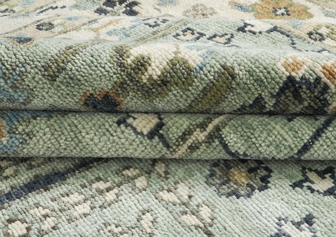 10x14 Celadon, Beige, Tan Color Hand Knotted Oushak Wool Transitional Oriental Rug