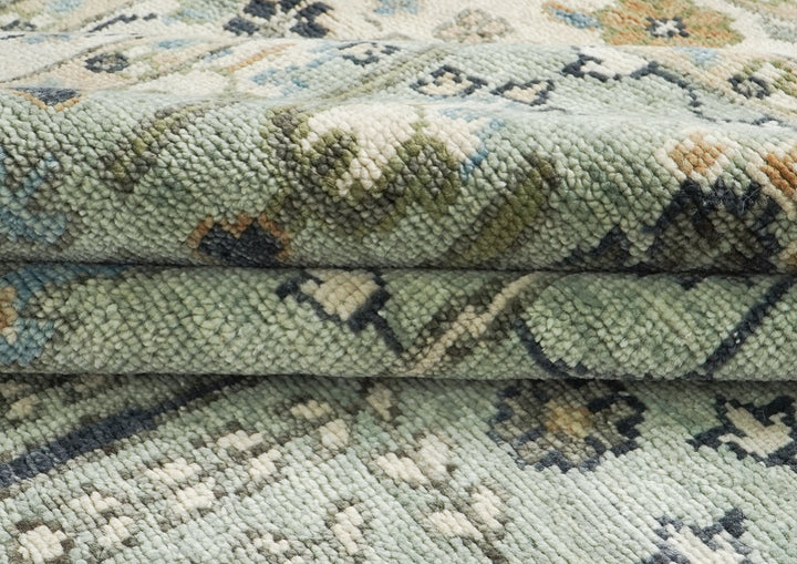 10x14 Celadon, Beige, Tan Color Hand Knotted Oushak Wool Transitional Oriental Rug