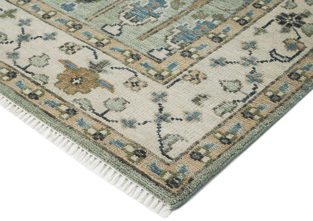 10x14 Celadon, Beige, Tan Color Hand Knotted Oushak Wool Transitional Oriental Rug