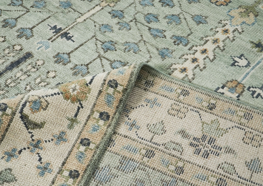 10x14 Celadon, Beige, Tan Color Hand Knotted Oushak Wool Transitional Oriental Rug